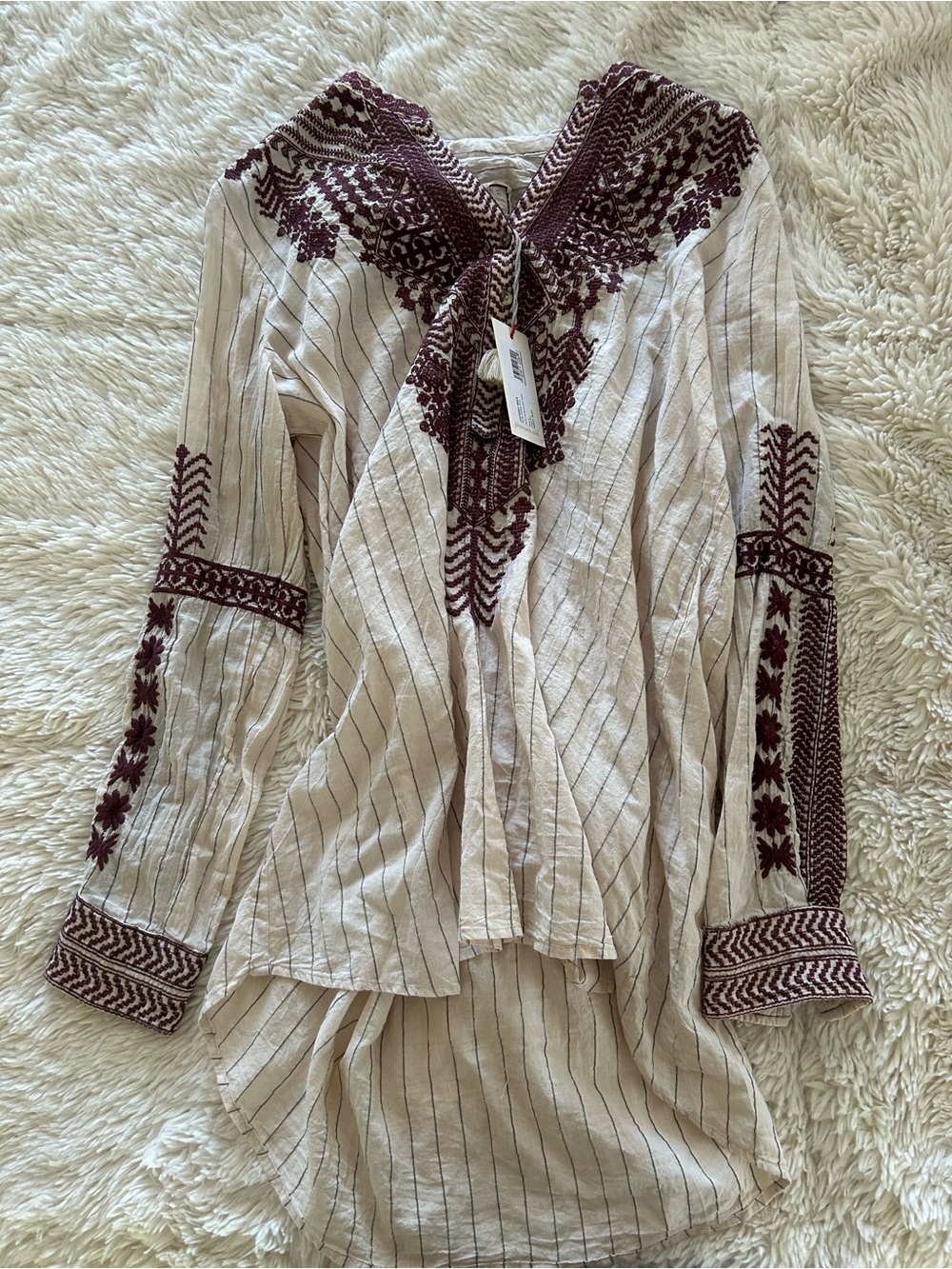Johnny Was Cream Tunic with Wine Embroidery